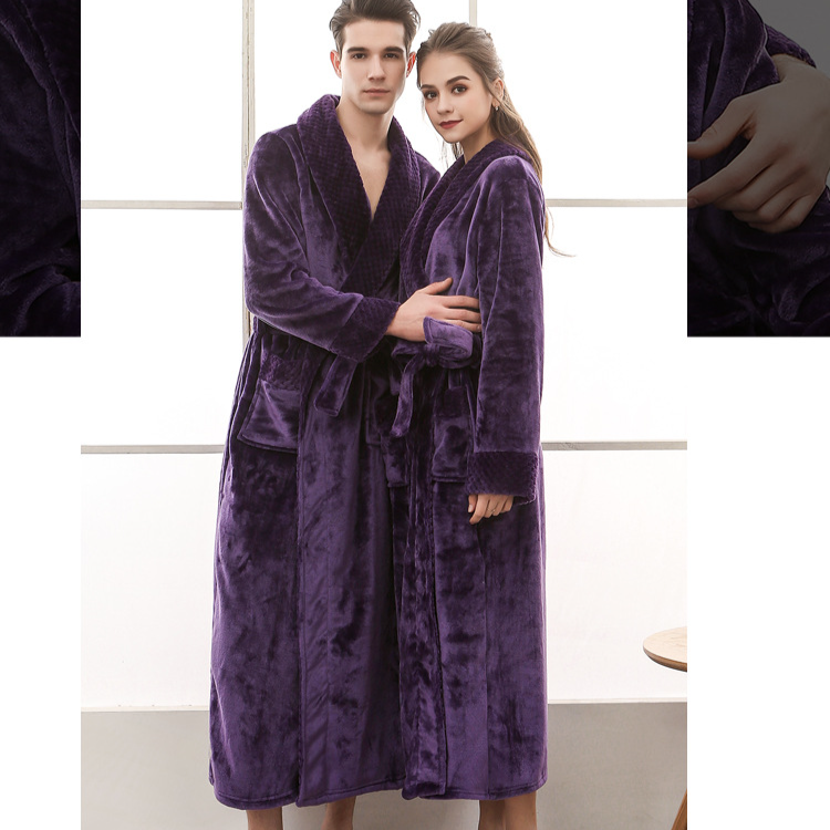 Underwear & Sleepwears Autumn And Winter Large Size Flannel Couple Robes For Men And Women Velvet Splicing Thickened And Lengthened Bathrobes_voghion.com