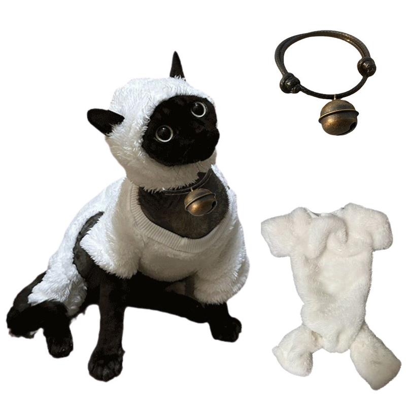 Katzen 2-teiliges Set,Lammkostüm,Lammmütze,Lammkostüm,Lammglöckchen-Set,Geeignetes Cosplay-Kostüm für Katzen_voghion.com