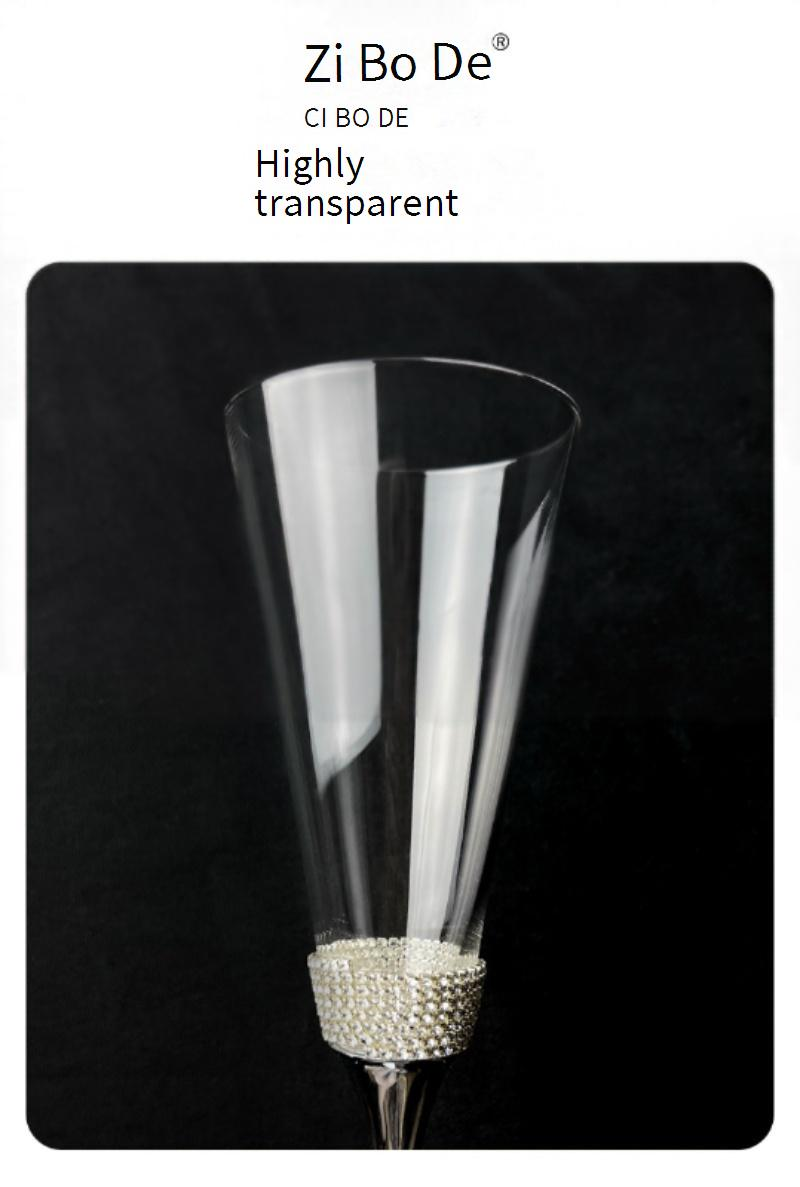 Artigos para casa e jardim Trompete em formato de V Taça de champanhe com pé alto Presente de casamento Pés de metal galvanizados avançados Envoltos com diamante Taça de vinho espumante_voghion.com