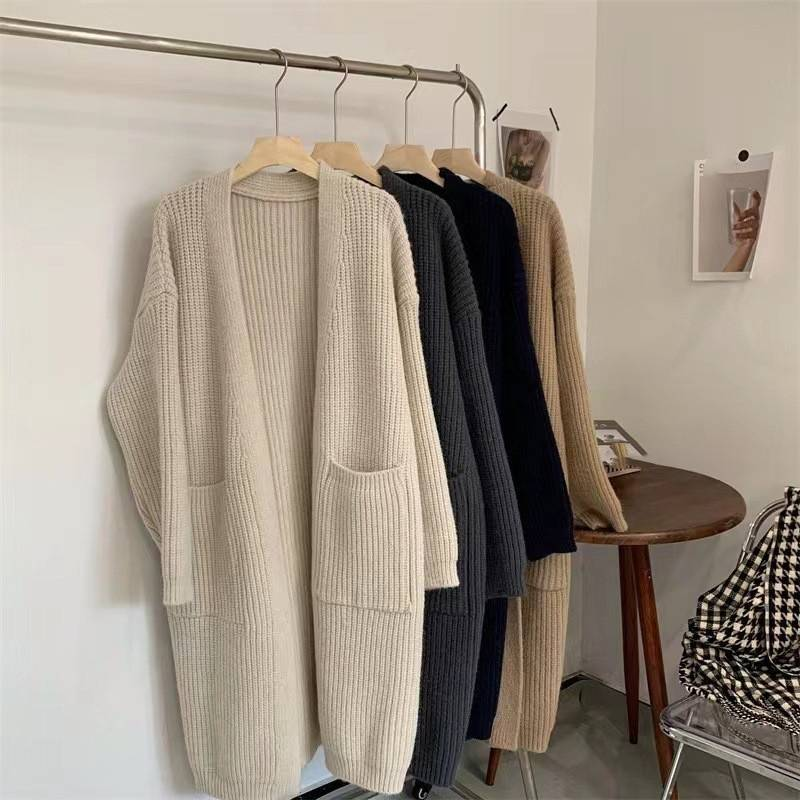 Übergroßer Cardigan mit V-Ausschnitt – Grobstrick-Langpullover mit offener Vorderseite (Einheitsgröße, 7 Farben)_voghion.com