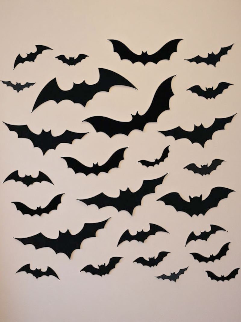 48Pcs/Set Halloween Wall Bat Decor, Black Plastic Bat Stickers For Halloween Room Decor,Waterproof 3D Realistic Bat For Halloween Party Decoration_voghion.com