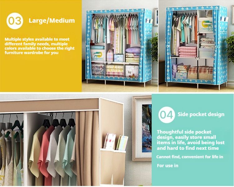 Foldable Wardrobe Closet With Dust Cover – Sturdy Metal Frame & Fabric Storage Cabinet (Modern Design, Spacious, Easy Assembly)_voghion.com
