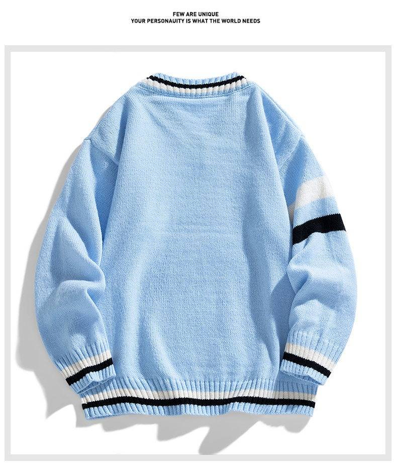 Maglione lavorato a maglia con scollo a V in stile retrò di Hong Kong – Pullover ampio in jacquard floreale per donna (beige, nero, blu) – Top oversize all'uncinetto_voghion.com