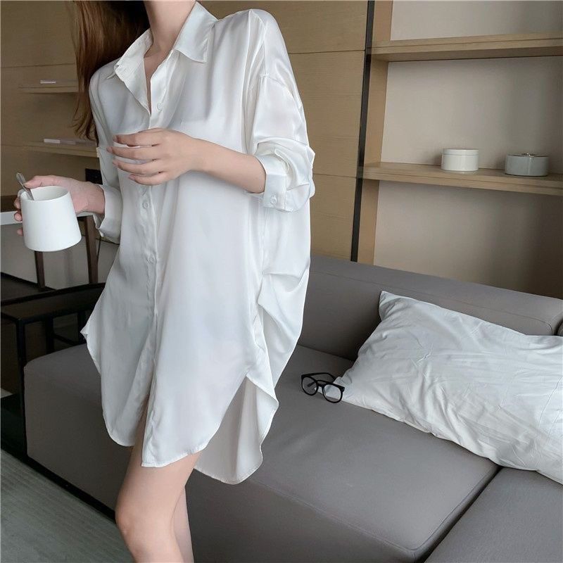 Boyfriend Style Shirt Segment Large Size Sexy Pamas Pure Sex Nightdress Loungewear Suit-shorts-M_voghion.com