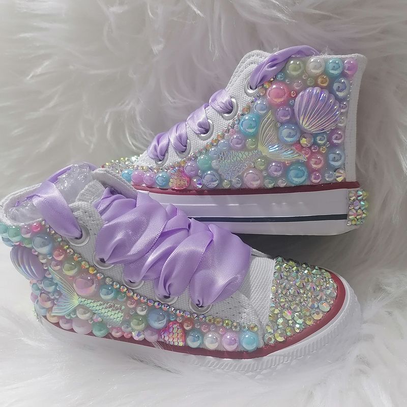 Zapatos de lona hechos a mano con diamantes de imitación Bli para niñas, mujeres, niños y madres, zapatillas de deporte con perlas para fiesta de cumpleaños de niña_voghion.com