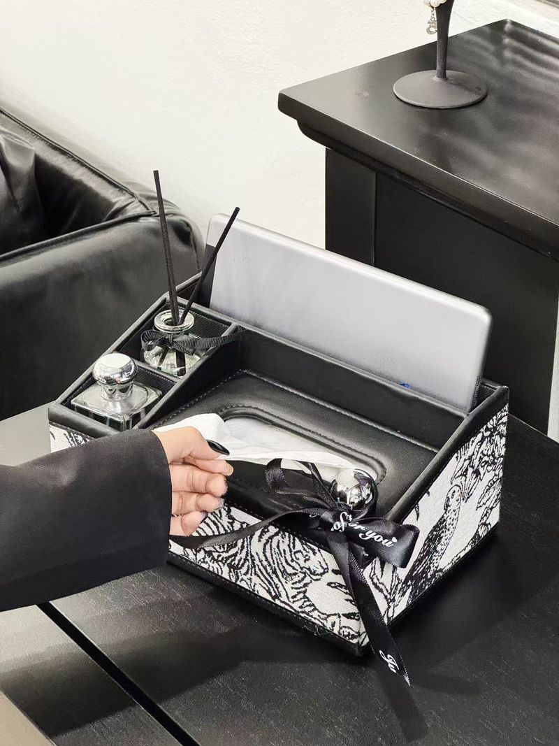 Portafazzoletti di lusso in pelle floreale - Organizer multifunzionale per auto e soggiorno con spazio laterale (motivo di tessuto casuale)_voghion.com