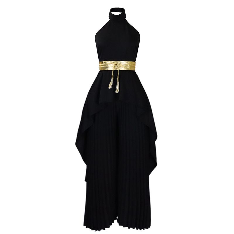 Damenbekleidung Sommermode zweiteilig ärmellos rückenfrei unregelmäßig langer Rock Hose mit weitem Bein_voghion.com