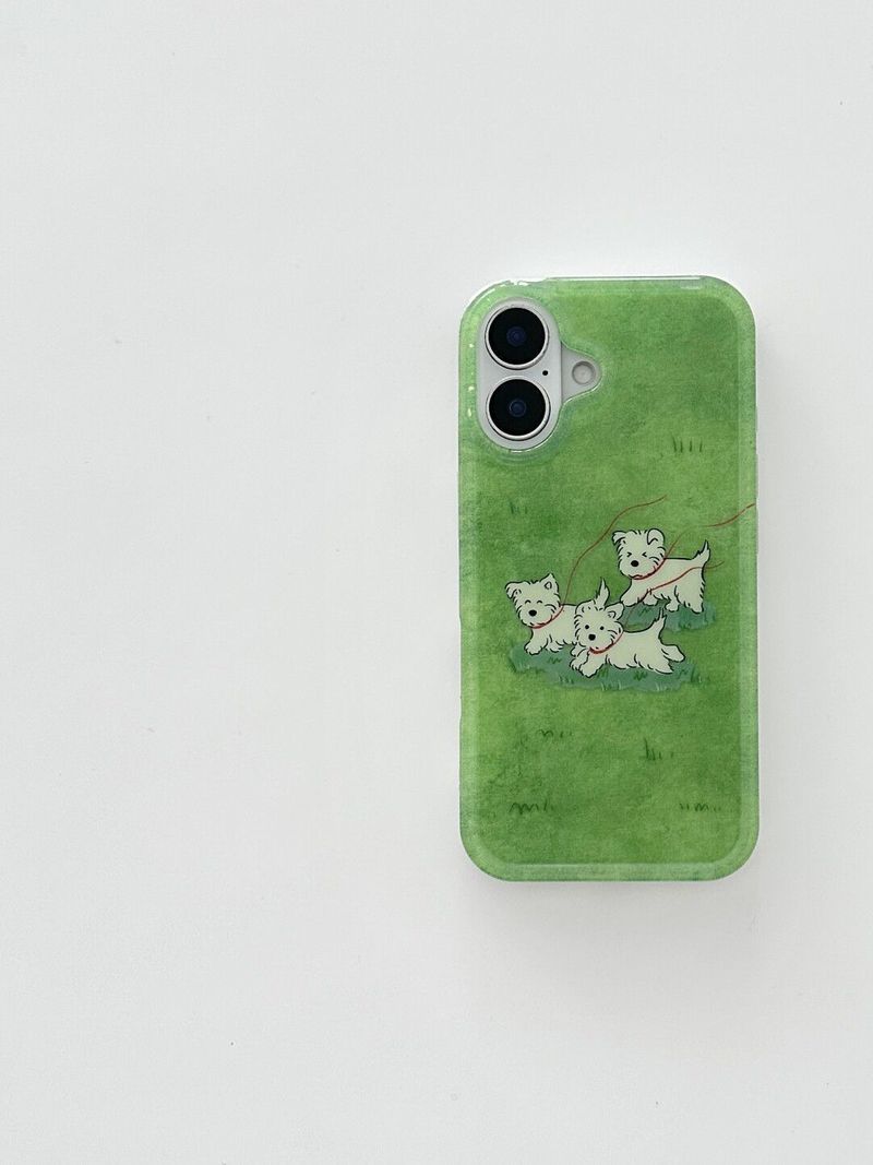 Coque antichoc pour iPhone 16 Pro Max, compatible avec les modèles 15/14/13, motif chiot courant dans les prairies printanières (1211)_voghion.com