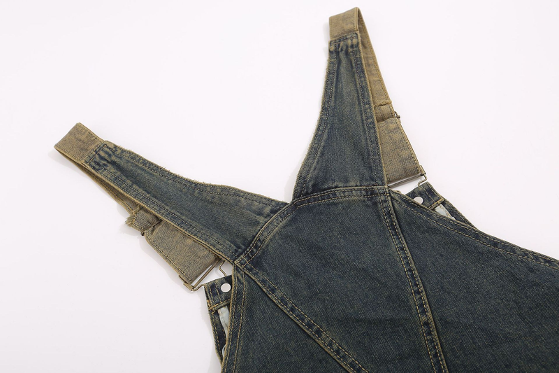 Men's loose straight leg suspender jeans romper_voghion.com