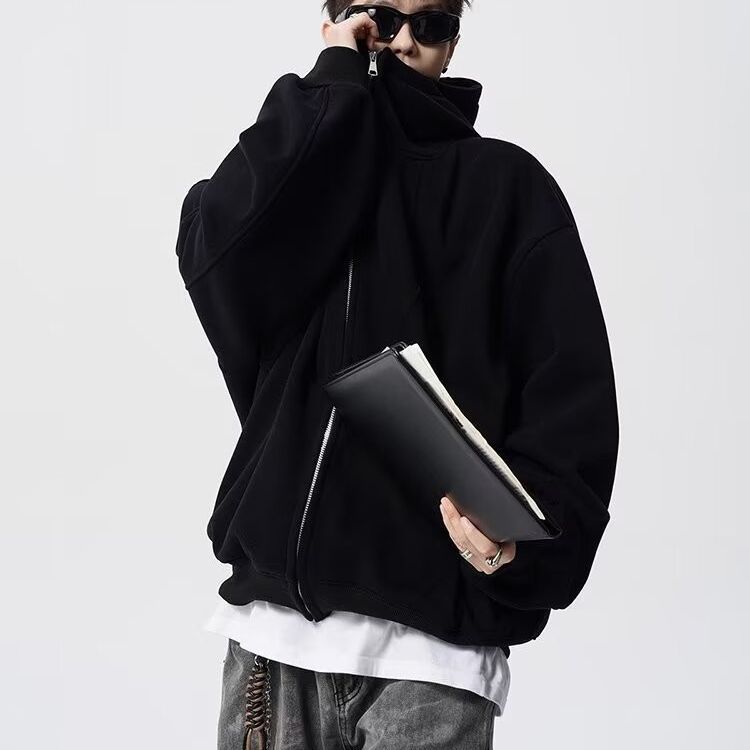 Winter Deconstruction Hooded Jacket Sweatshirt Cardigan Design Sense Patchwork Hoodie_voghion.com