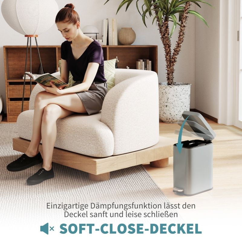 Mülleimer Aus Metall, 5 L Fassungsvermögen, Mit Fußpedal und Inneneimer, Grau_voghion.com