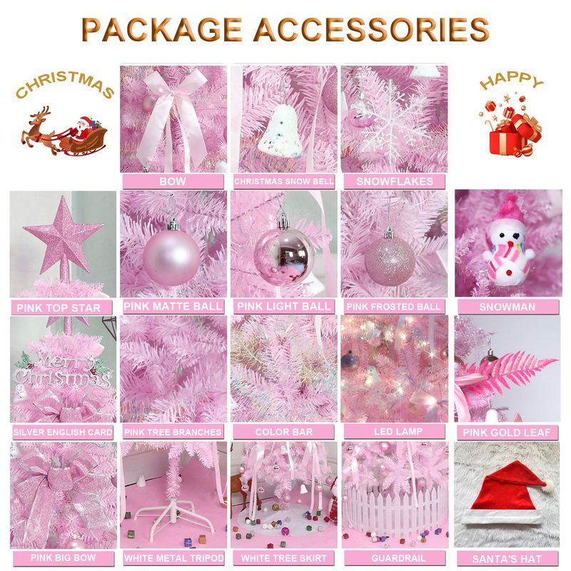 5FT Christmas Tree with Pink Lights and Decorations_voghion.com