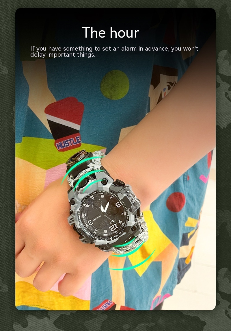 Nuevo reloj de pulsera con diseño de paraguas y cuerda, reloj electrónico con silbato, brújula y termómetro, reloj deportivo para exteriores para hombre._voghion.com