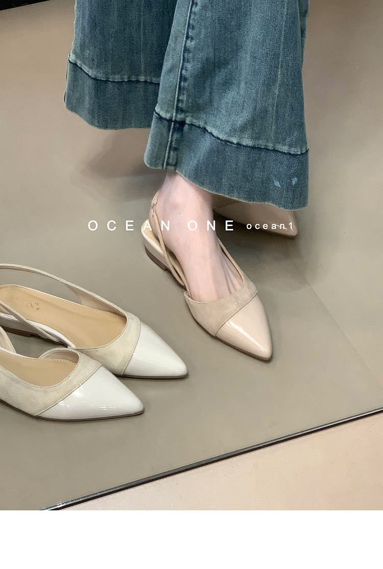 Lancui Rear Air Texture Patchwork French Style Closed-Toe Sandals For Women Spring Summer New Apricot Versatile Pointed_voghion.com