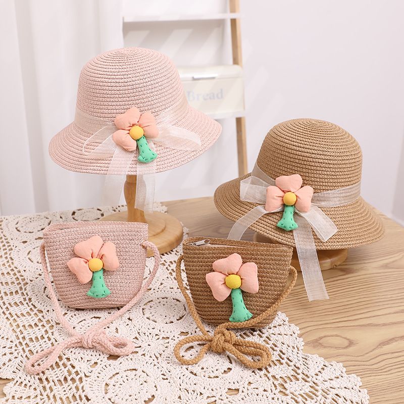 Set di borse di paglia estive per bambine con protezione solare per bambini, dolce e carina bambina, cappello parasole a tesa larga, cappello alla moda_voghion.com