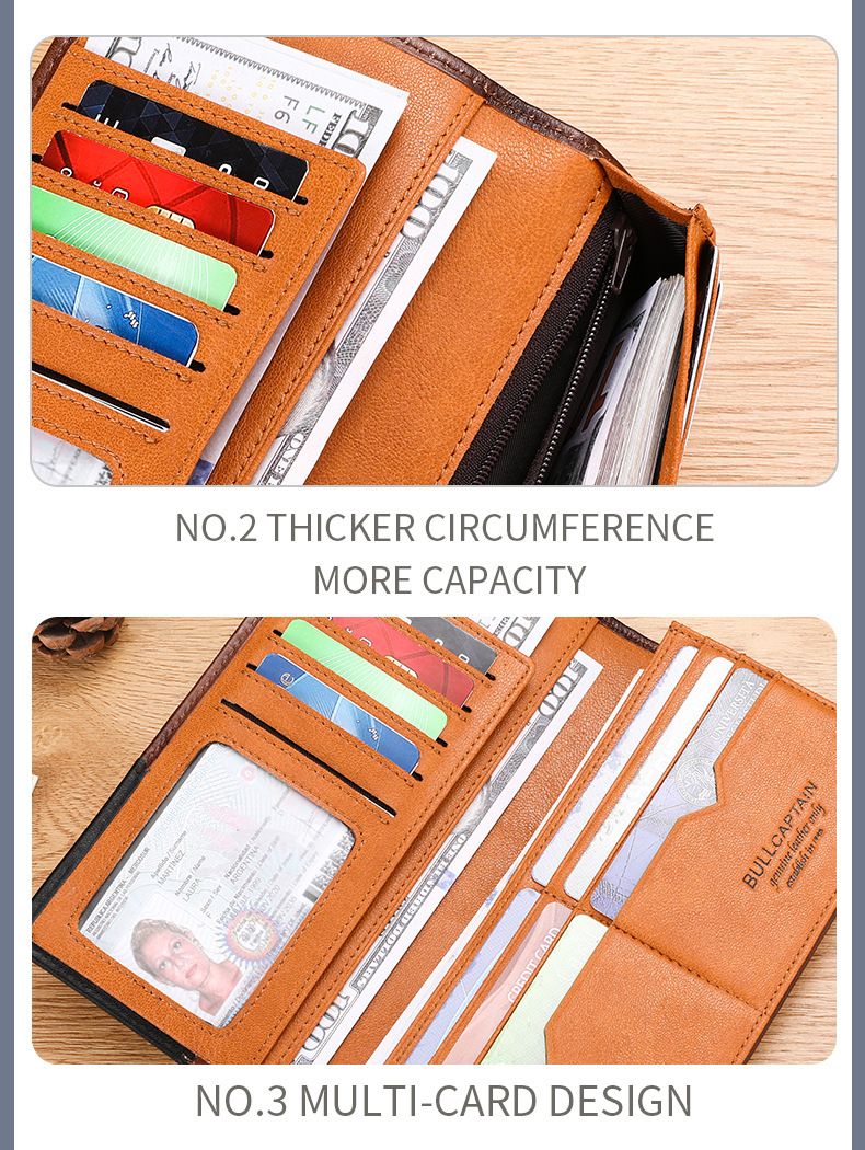 Captain Niu läderplånbok för män, vaxat läder, retro lång plånbok, första lager kohud, 2-faldig, stor kapacitet, myntklämma_voghion.com