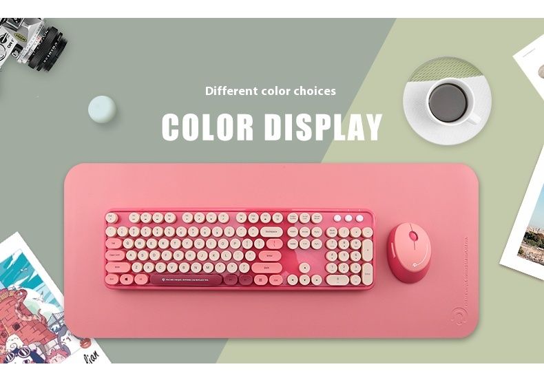 Conjunto de teclado e mouse sem fio Radish 104 Dot para escritório, desktop, laptop, fofo, feminino, cor de chá com leite_voghion.com