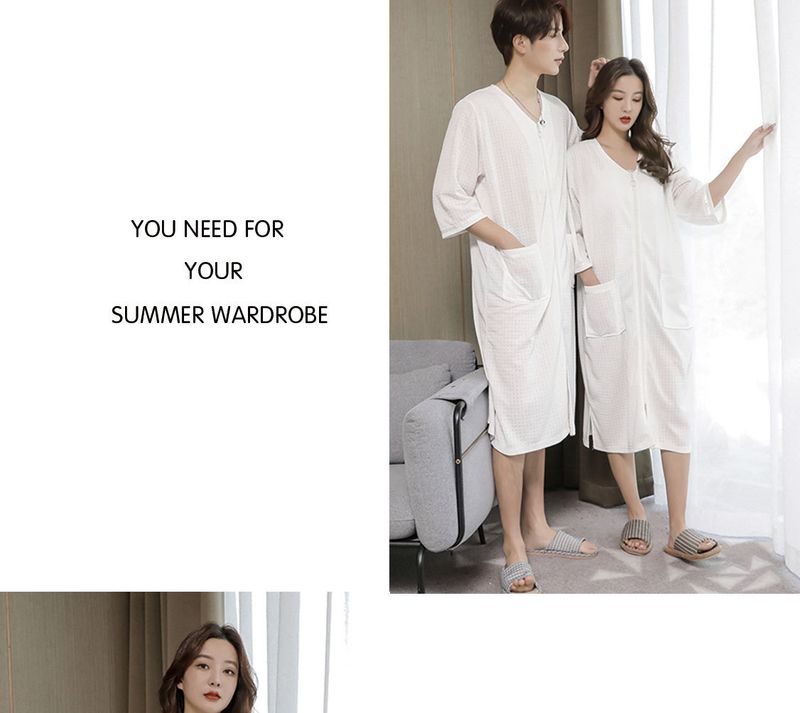 2023 New Waffle Zipper Nightgown Unisex Thin Home Wear Plus Size Pajamas 200 Jin_voghion.com