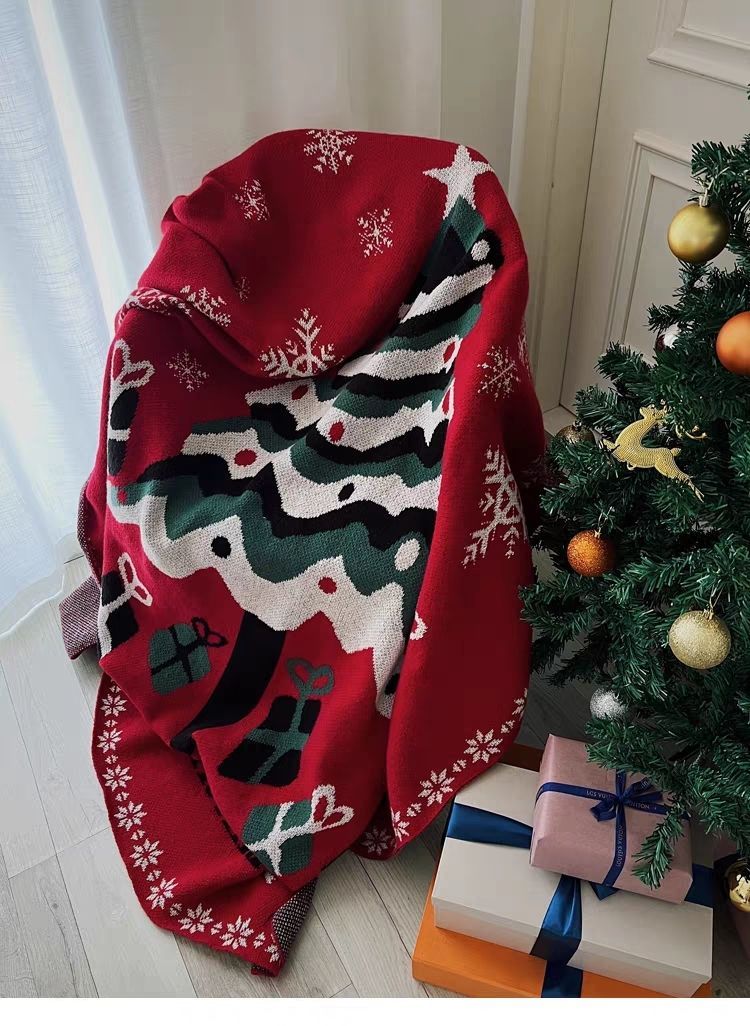 New Year Red Christmas Decorative Winter Thickened Living Room Sofa Throw Knitted Blanket Bed End Towel_voghion.com