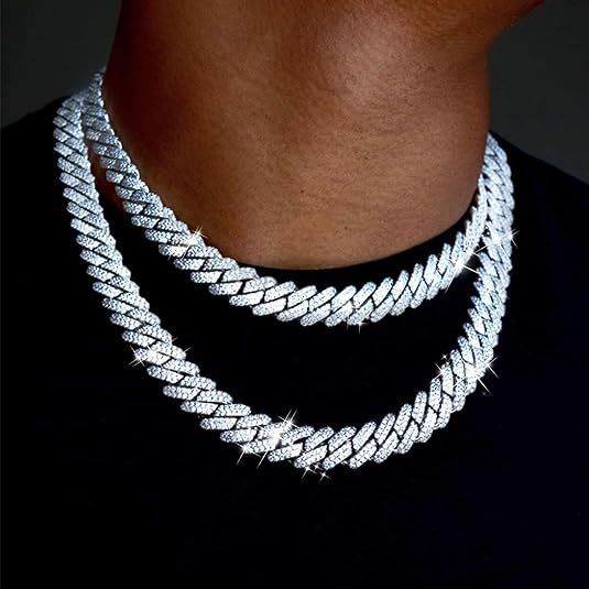 Collier unisexe avec pendentif en forme de losange style hip-hop, chaîne cubaine, style rap exagéré, entièrement en diamants_voghion.com