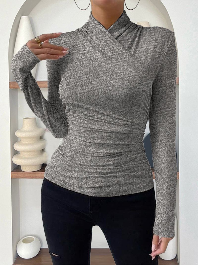 Evropský a americký přeshraniční svetr Podzimní a zimní nový design Sense Cross Colour s dlouhým rukávem Slim All Match Jednobarevné skládané tričko_voghion.com