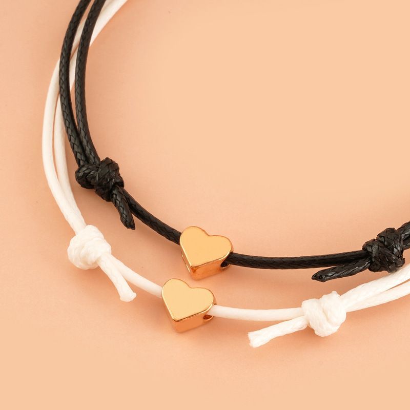 Rope Love Bracelet, Simple Wax Thread Woven Adjustable Couple Heart Bracelet Jewelry_voghion.com