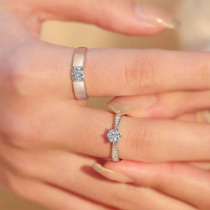 925 Ayar Gümüş Moissanite Pırlanta Yüzük Çift Yüzükler Yüksek Kaliteli Çift Simülasyon Nişan Düğün Hediyesi_voghion.com
