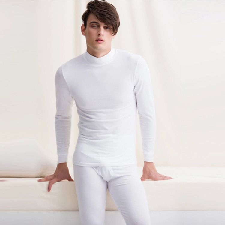 Thermounterwäsche-Set für Herren mit mittelhohem Kragen für Herbst und Winter, Fleecegefüttert, halbhoher Kragen, Herbstkleidung und -hosen, Thermounterwäsche für Väter_voghion.com