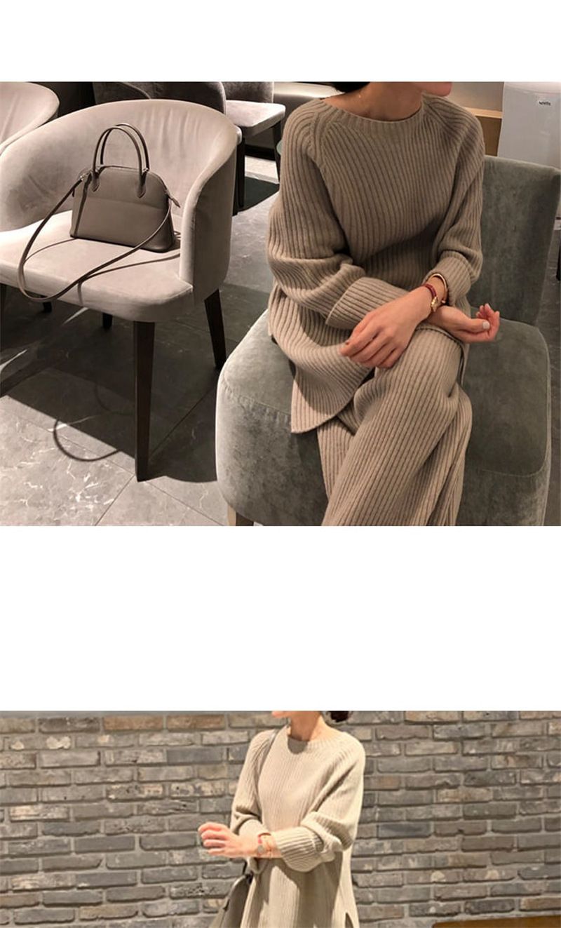 Women's Clothing Large size suits for women two piece suits autumn new fashion high end loose knit sweaters sweaters wide leg pants_voghion.com