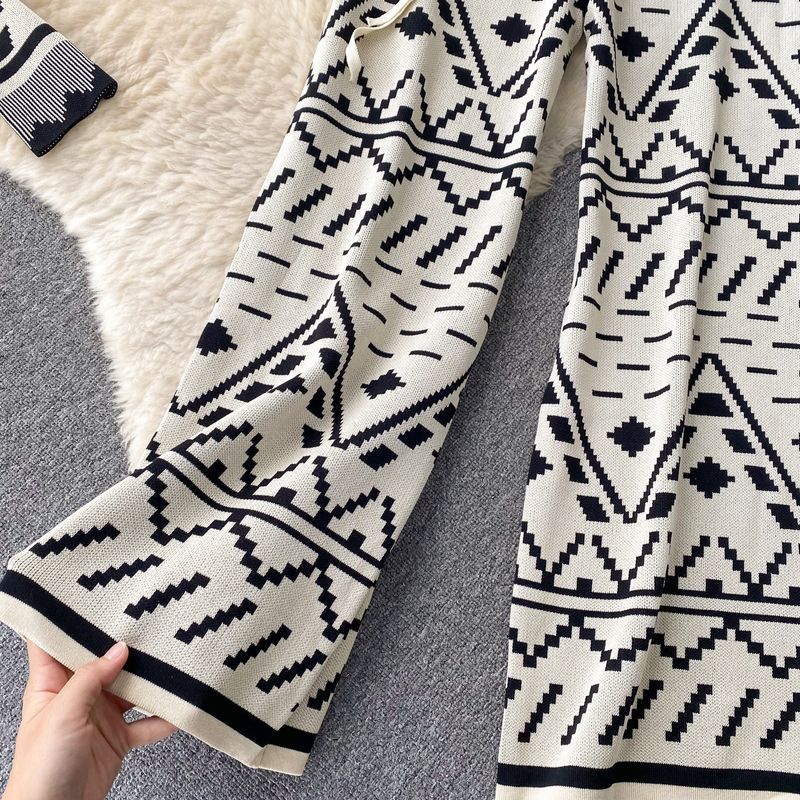 Abbigliamento da donna Completo in maglia leggero e lussuoso stampato in mille colori oro per donna autunno e inverno top con cerniera larga + pantaloni aderenti a vita alta_voghion.com