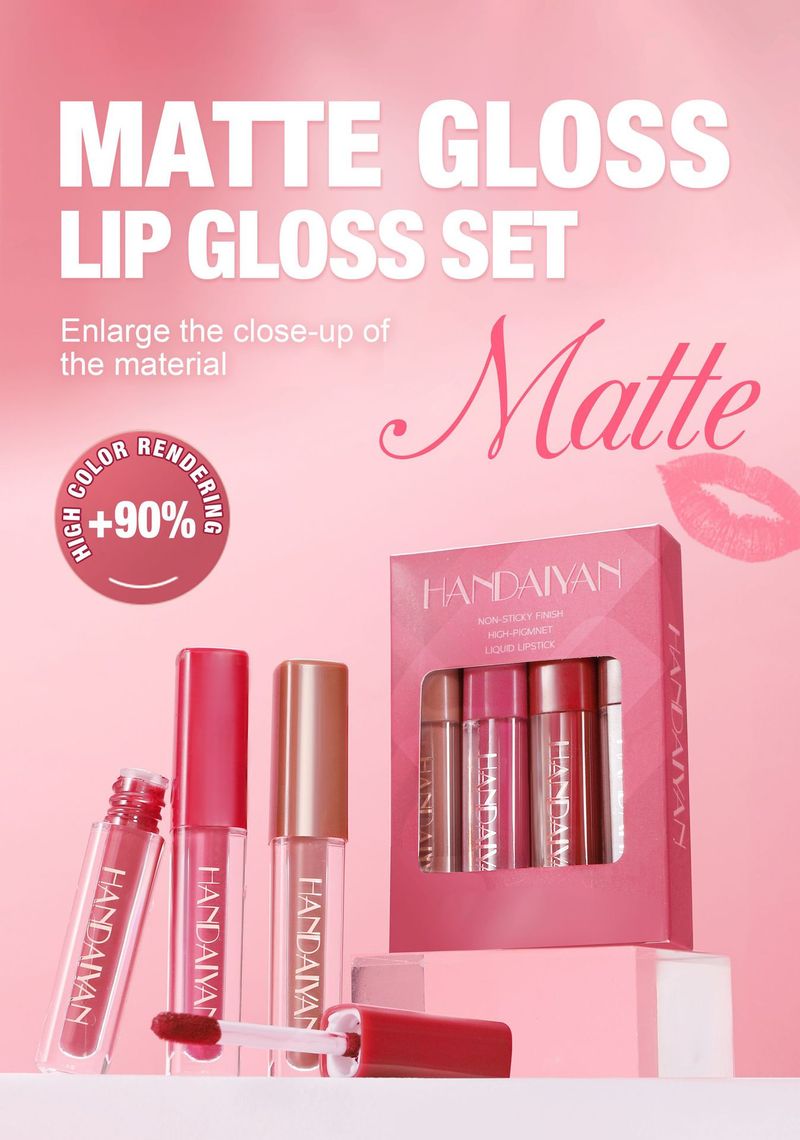 HANDAIYAN Square Tube Lip Gloss Set - Waterproof, Easy To Apply, Pearl & Matte, Long-Lasting_voghion.com