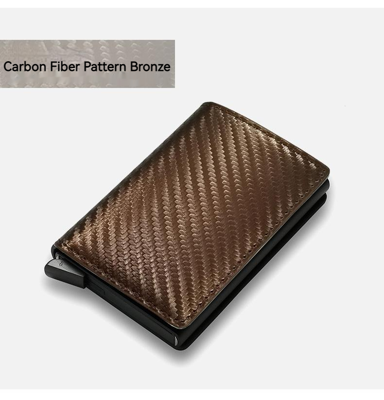 Carbon Fibre Rfid Self Ejecting Card Wallet Men's And Women's Wallet Money Pouch, Vintage Leather Mini Slim Wallet, Aluminium Anti-theft Swipe Wallet_voghion.com