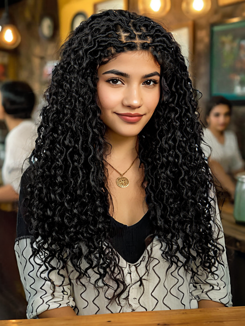 New 9*6 lace front braid head with wig 200% density Long braid mixed wave shape chemical fiber wig head cover_voghion.com