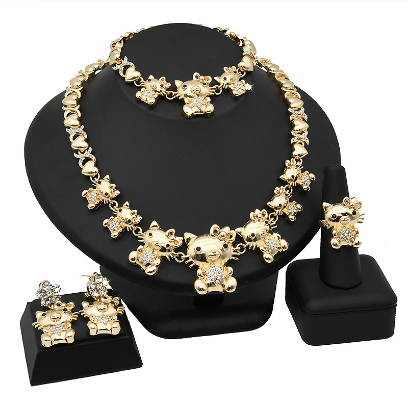 Guld hjärta smycken set brud smycken halsband ring örhängen armband grossist_voghion.com