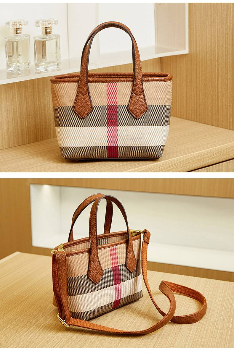 Nuova borsa a secchiello mini cestino Borsa a tracolla di lusso leggera stampata a quadri moda Europa e Stati Uniti_voghion.com