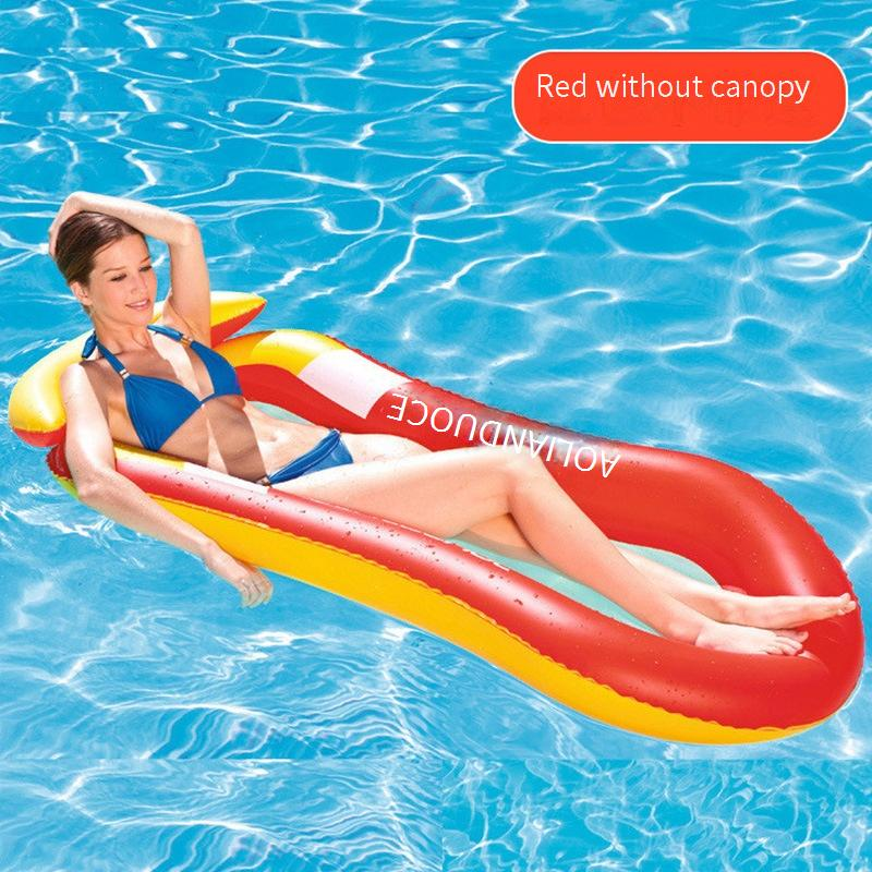 Inflatable Pool Lounge With Canopy Reclining Backrest Foldable Floating Bed With Storage Net Multi-Position Sun Shade_voghion.com