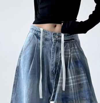 Erkek Giyim Retro Fermuarlı Tasarım Kare Havlu Yıkanmış Kot Pantolon Kadın Düz Bol Günlük Orak Paça Geniş Paça Pantolon_voghion.com