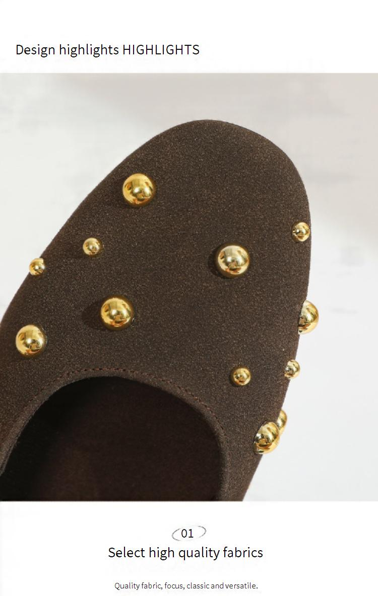 Rivet Decorated Round Toe Ballet Flats Fashionable And Versatile Single Shoes One Strap Ballet Mary Jane Shoes_voghion.com