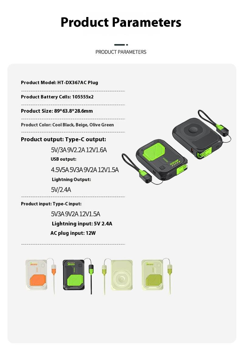 Banco de energía inalámbrico magnético con enchufe de CA integrado y cable de carga rápida: regalo portátil y personalizable (5000 mAh, 20 W PD)_voghion.com