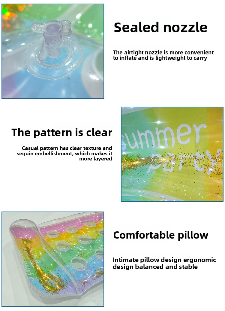 Shimmer Inflatable Lounge Chair - Ergonomic Backrest & Neck Support (Gradient PVC Floating Bed For Pool/Beach Sparkle Design With Ventilation Holes)_voghion.com