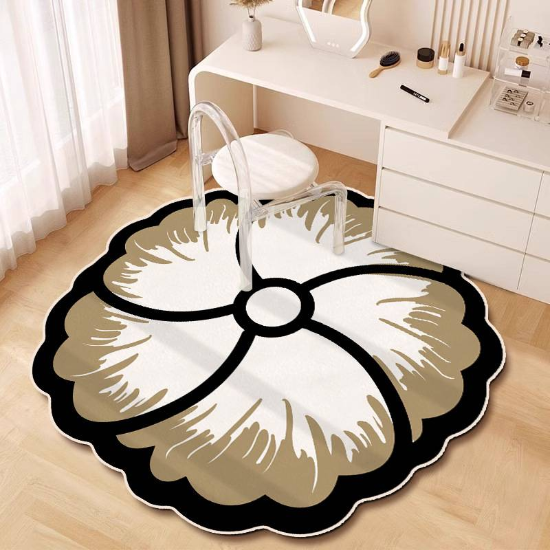 Printed Polyester Rug – Floral Bohemian Vanity Mat, Non-Slip Irregular Shape For Bedroom & Dressing Room, Washable Light Luxury Decor_voghion.com