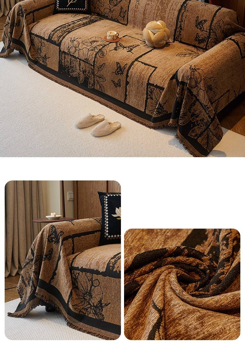 Vintage Chenille Leopard Print Sofa Cover Throw Blanket - Soft Thick Textured Fabric For 3-Seater Couch - French Style Thickened Sofa Blanket_voghion.com