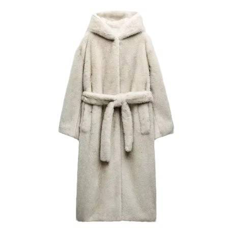 "Luxury Faux Alpaca Wool Long Coat – Winter Hooded Trench Coat With Detachable Faux Fur Trim (XS-XL)"_voghion.com
