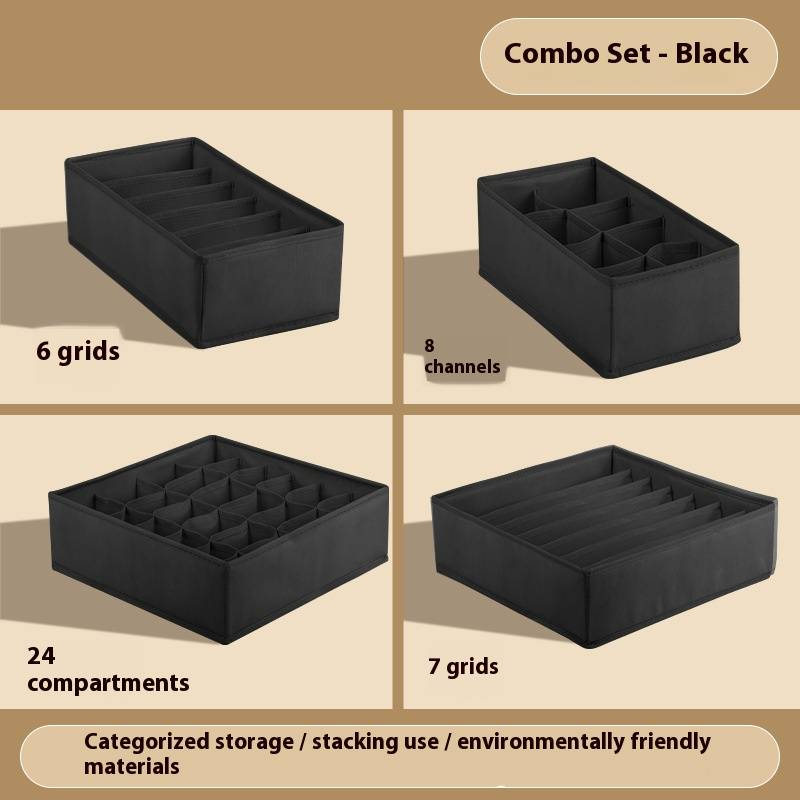 Foldable Fabric Underwear & Socks Organizer With Multiple Compartments, Drawer Storage Box For Closet, Bedroom, And Travel (Black, Gray, White)_voghion.com