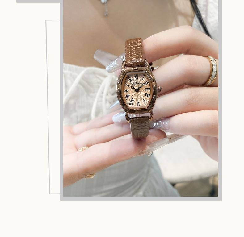 Elegant Women's Retro Barrel-Shaped Quartz Watch With Genuine Leather Strap, Minimalist Dial Design, 30M Water Resistance Female_voghion.com