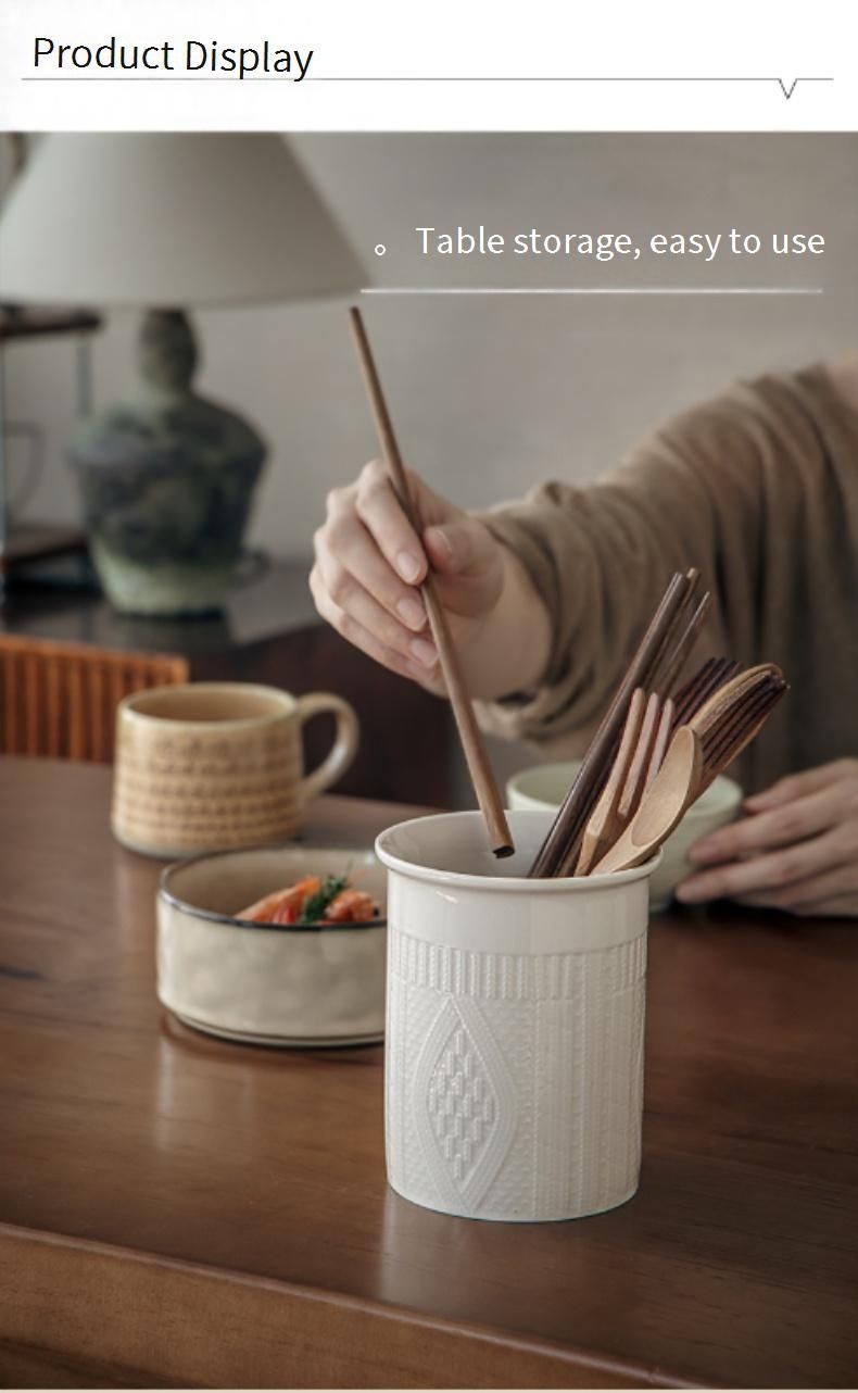 Ceramic Knife Holder With Embossed Sweater Design - Stylish Tabletop Organizer For Kitchen, Dining Room & Study Decor_voghion.com