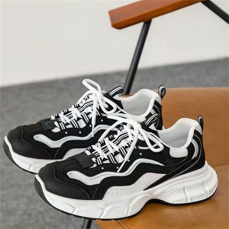 2026 Fashion Sneakers Joggingschuhe Damen Künstliches PU-Spleißen Low Top Schnürung Atmungsaktiv Dicke Sohle Rutschfeste Verschleißfeste Laufschuhe 35-40_voghion.com