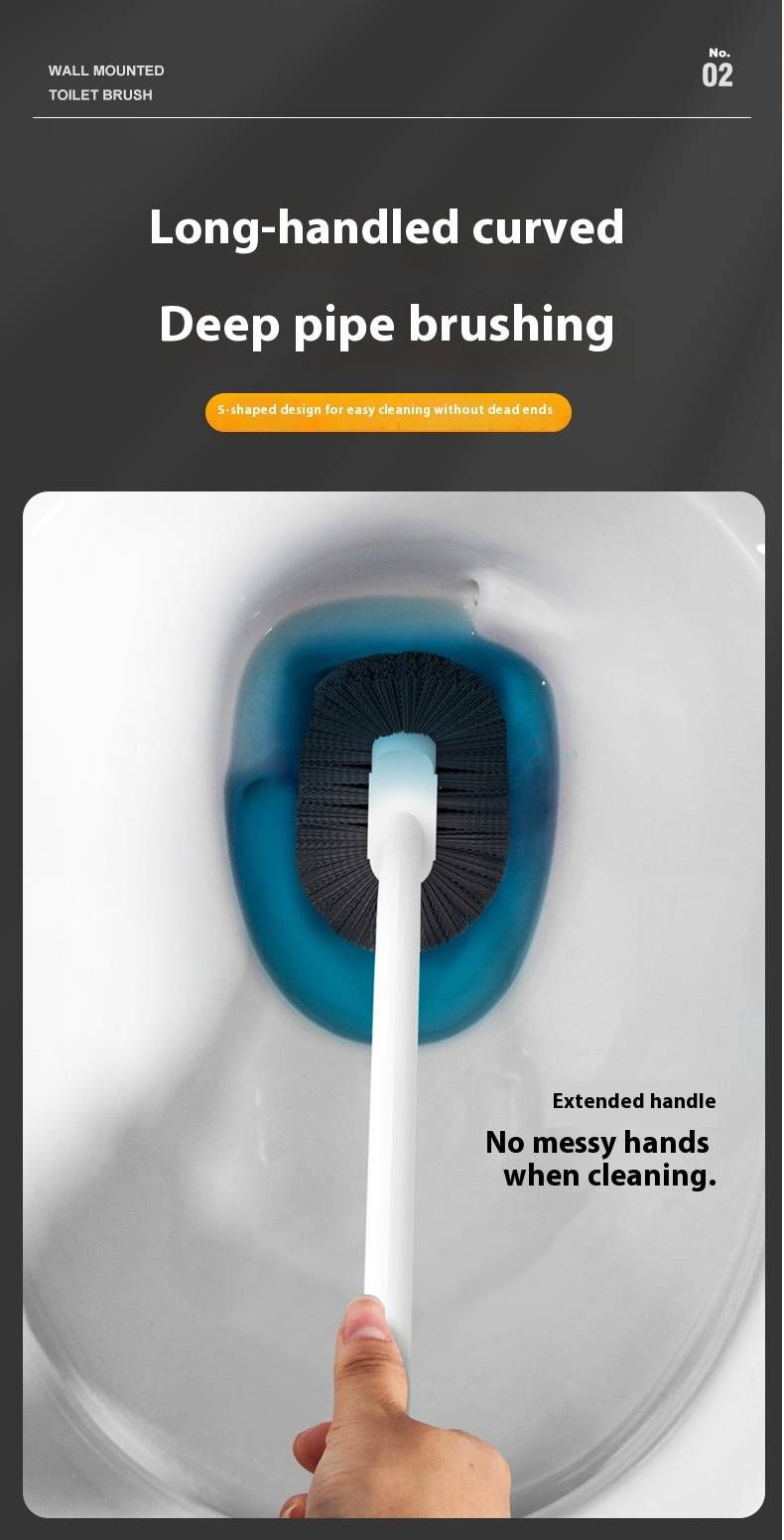 Wall-Mounted Toilet Brush Set – 360° Bendable Bristles, Space-Saving Holder, Long Handle For Deep Cleaning (Black/White, Plastic, 1-Piece)_voghion.com