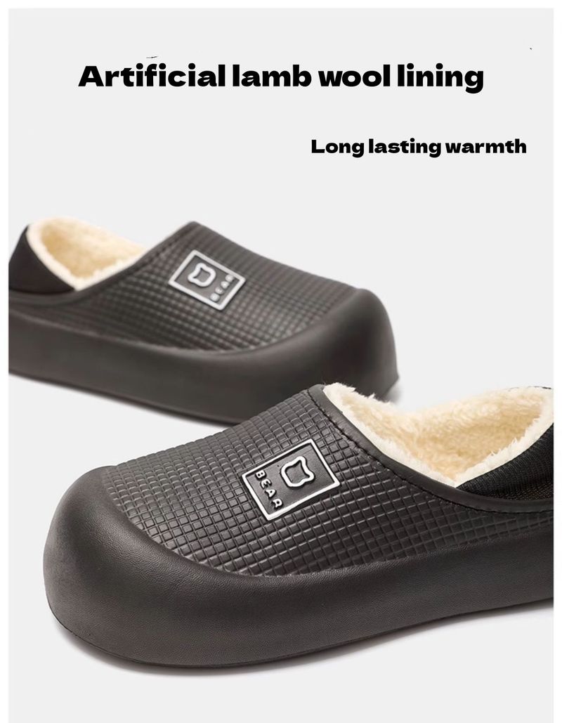 Wasserdichte Baumwollpantoffeln für weibliche Paare, Winterhaus, Innenbereich, rutschfeste Plüsch-Teddybärtasche mit dicken Sohlen aus Baumwollschuhen_voghion.com