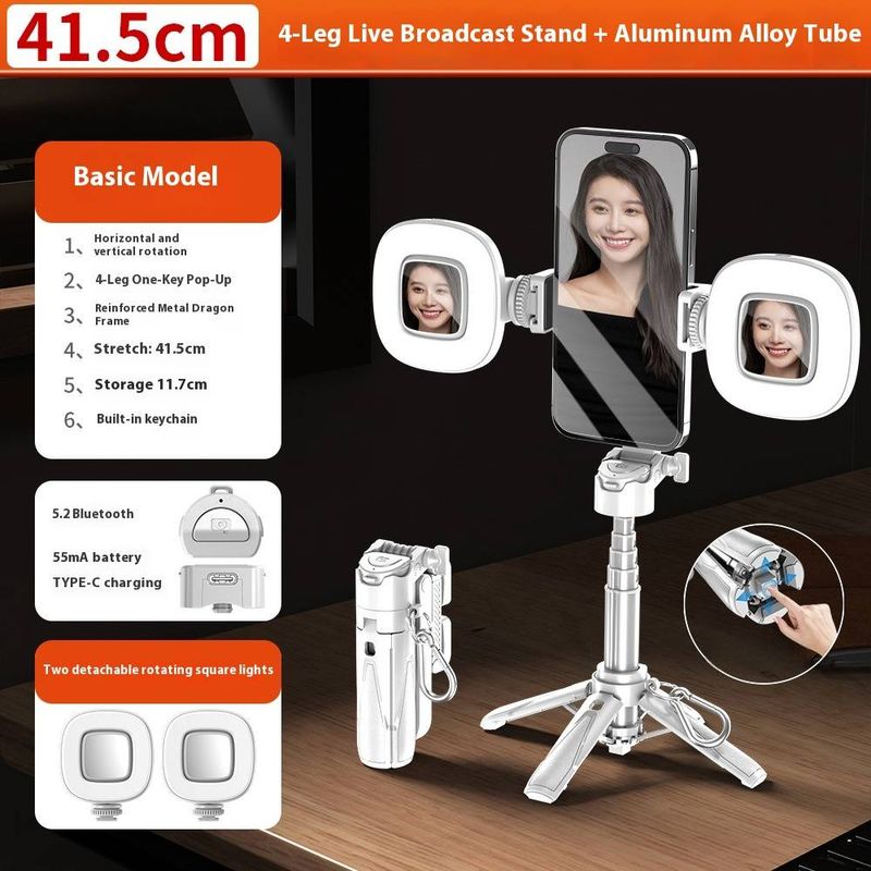P15mini Magnetic Selfie Stick With Bluetooth Remote & Extendable Tripod, 43cm Portable Phone Holder With LED Light For IPhone/Android (Black/White)_voghion.com